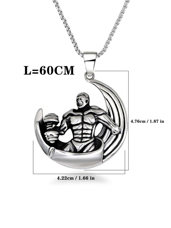1pc Hip-hop Style Titanium Steel Men's Unique Silver Necklace, Fashionable & Elegant Pendant, Sports Accessory, Suitable For Fitness Sport, Outdoor Party, Simple Gift Jewelry