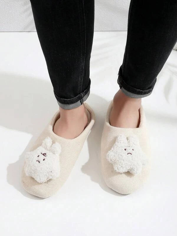 Fashionable Bedroom Slippers For Men, Cartoon Rabbit Decor Slip-on Warm Slippers