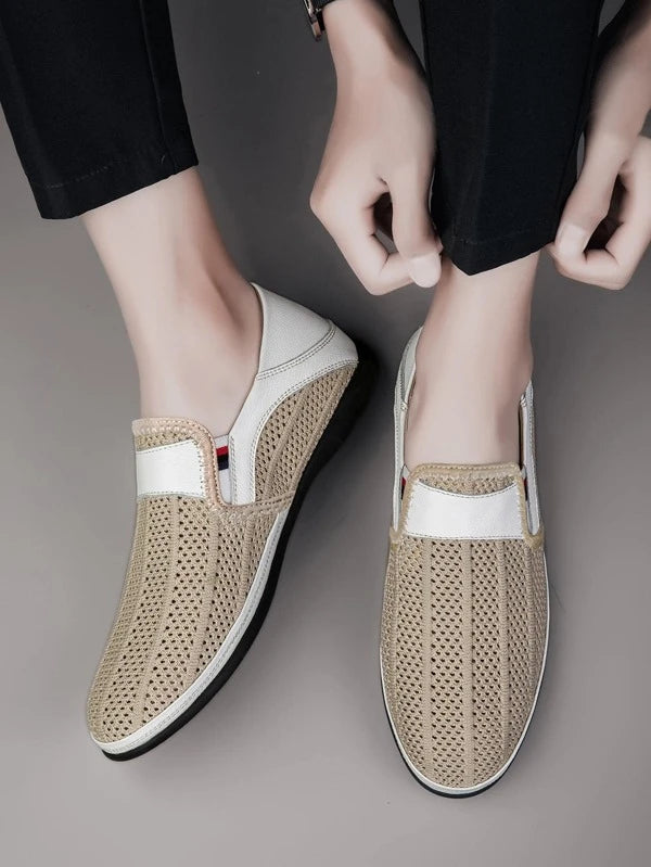 Men Breathable Striped Pattern Casual Loafers, Leisure Driving Loafers