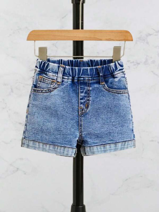 SHEIN Kids EVRYDAY Toddler Girls Roll Up Hem Denim Shorts