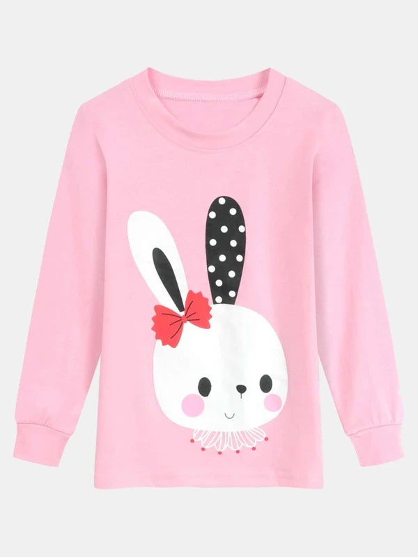 Toddler Girls Rabbit Print Tee & Polka Dot Pants Snug Fit PJ Set