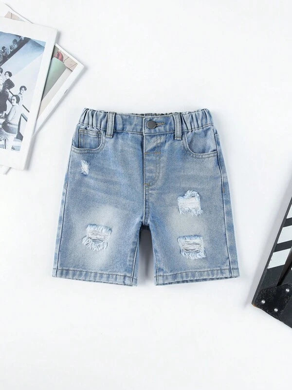 Toddler Boys Ripped Elastic Waist Ripped Denim Shorts