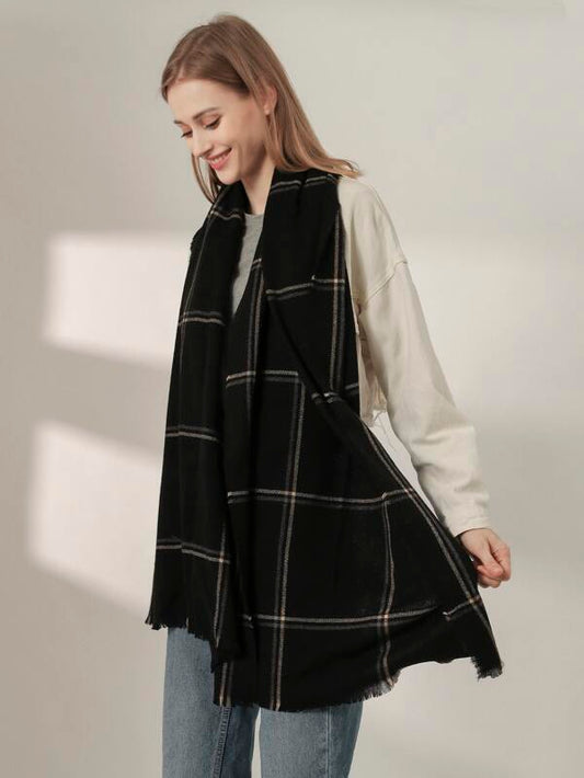 Raw Hem Plaid Winter Scarf