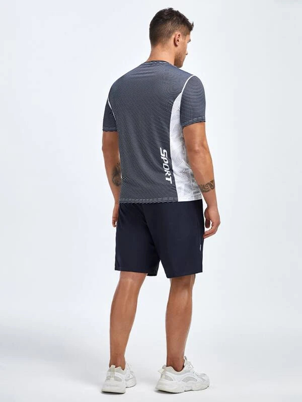 Men Color Block Sports Tee & Sports Shorts