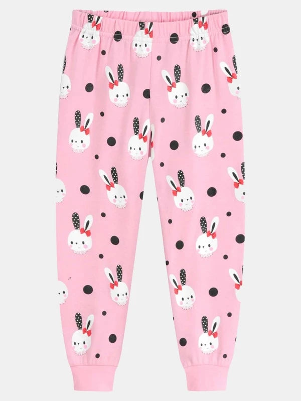 Toddler Girls Rabbit Print Tee & Polka Dot Pants Snug Fit PJ Set