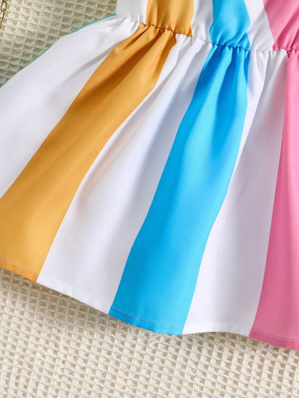 Baby Colorblock Asymmetrical Neck Bow Front Dress