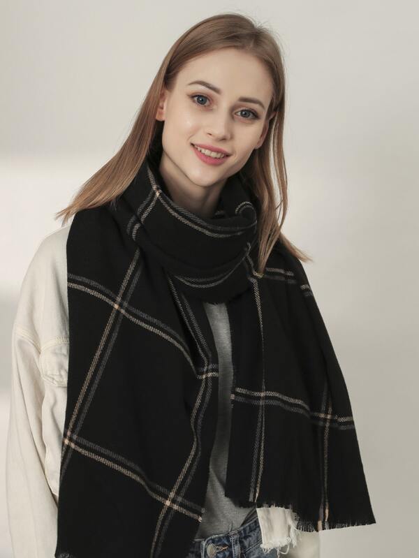 Raw Hem Plaid Winter Scarf