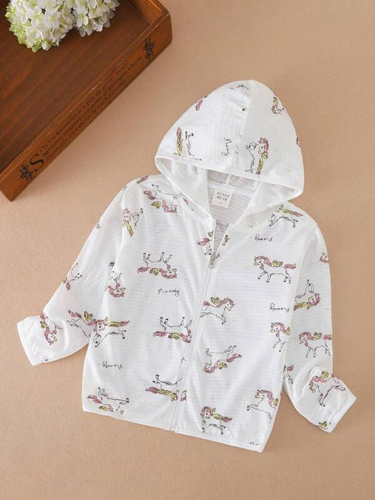 Toddler Girls Unicorn Print Hooded Jacket