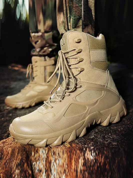 Fashion Khaki Boots For Men, Lace-up Front Hiking Boots