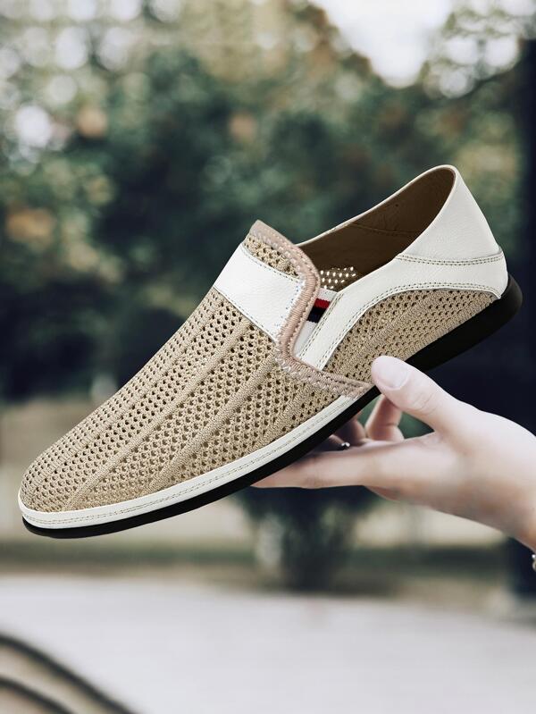 Men Breathable Striped Pattern Casual Loafers, Leisure Driving Loafers