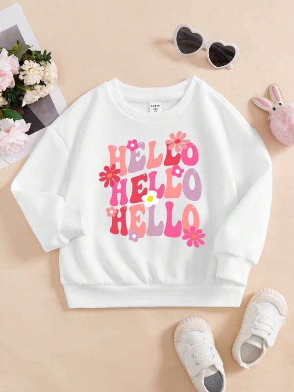 Young Girl Floral & Slogan Graphic Drop Shoulder Sweatshirt