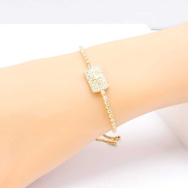 1pc Fashionable Adjustable Bracelet With Square Cubic Zirconia Decoration Suitable For Women's Daily Wear