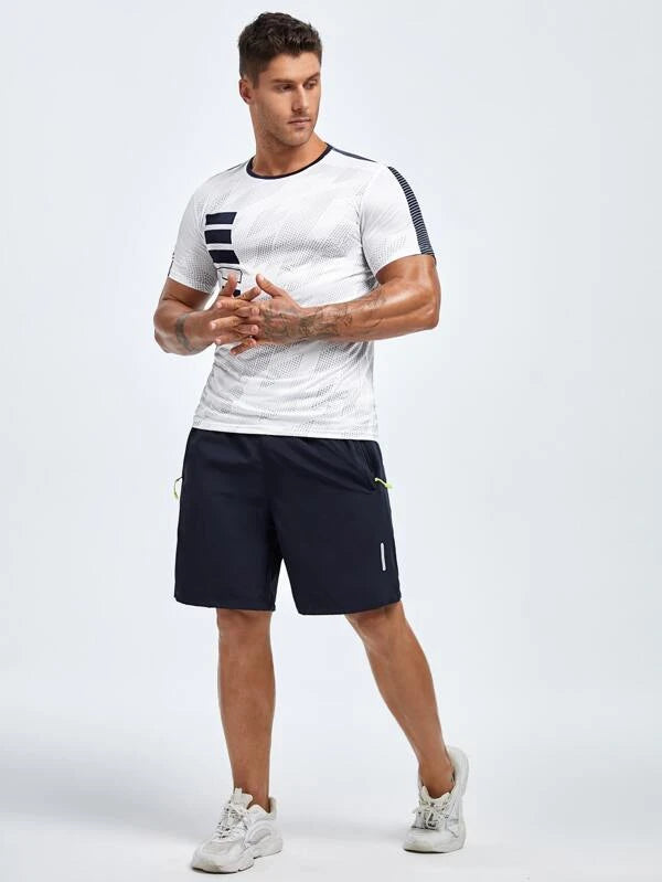 Men Color Block Sports Tee & Sports Shorts