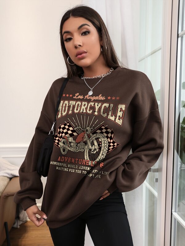 SHEIN Coolane Motorcycle And Slogan Graphic Drop Shoulder Sweatshirt