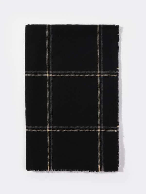 Raw Hem Plaid Winter Scarf