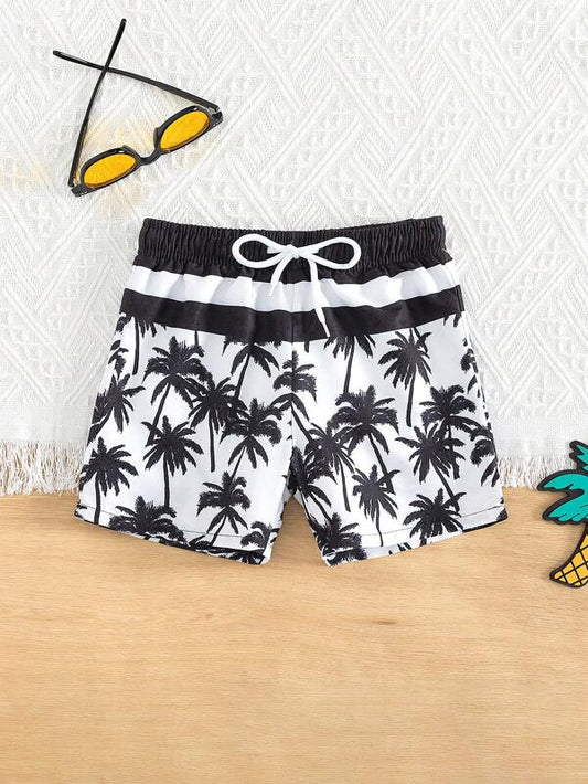 Toddler Boys 1pc Coconut Tree Print Drawstring Waist Swim Shorts