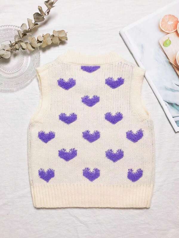 Toddler Girls Heart Pattern Sweater Vest