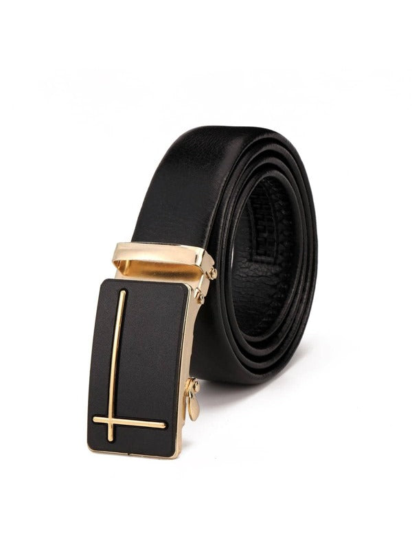 Men Litchi Embossed Automatic Buckle Belt