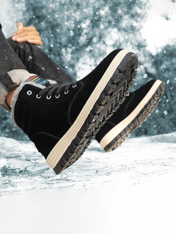 Men Lace-up Front Thermal Lined Snow Boots, Leisure Faux Suede Boots