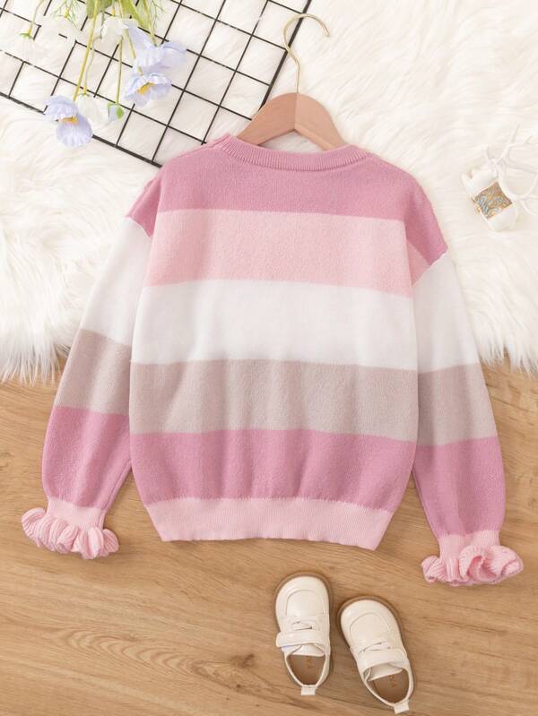 Young Girl Colorblock Flare Sleeve Sweater