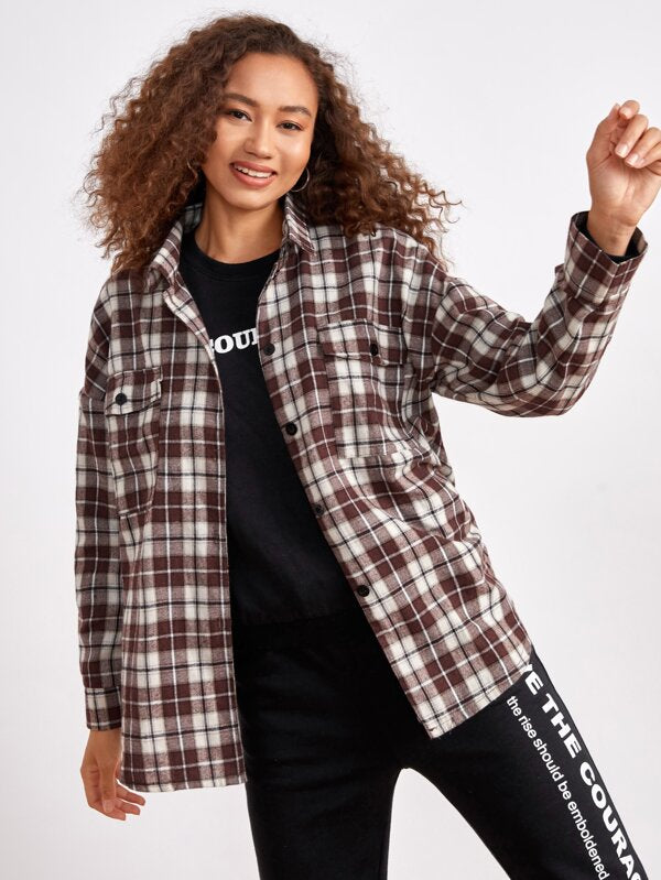 Plaid Button Front Pocket Shirt