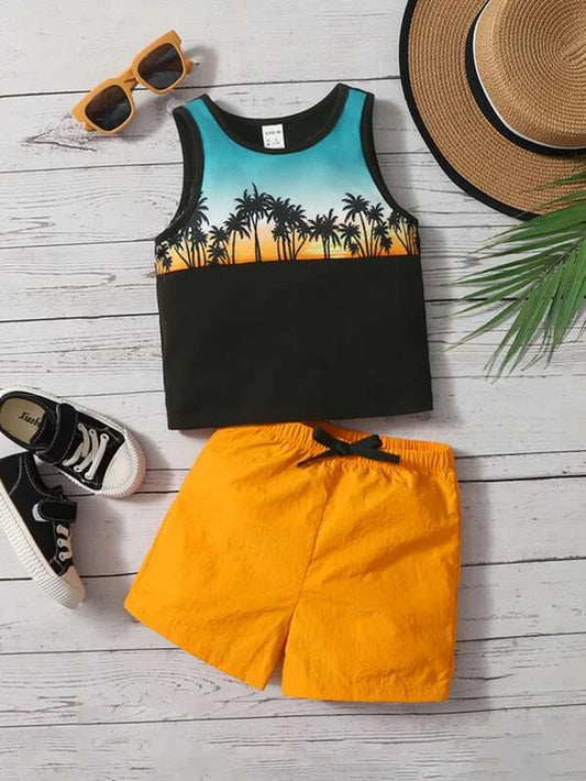 Baby Tropical Print Tank Top & Bow Front Shorts