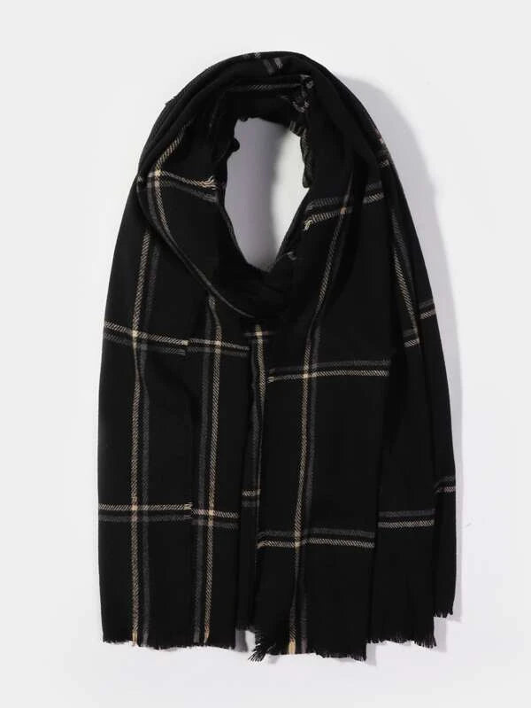 Raw Hem Plaid Winter Scarf