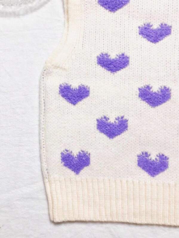 Toddler Girls Heart Pattern Sweater Vest