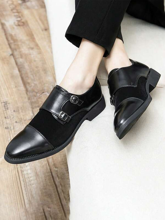 Men Buckle Decor Dress Shoes, Work Black Monk Shoes