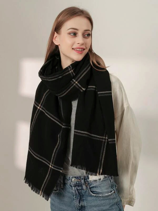 Raw Hem Plaid Winter Scarf