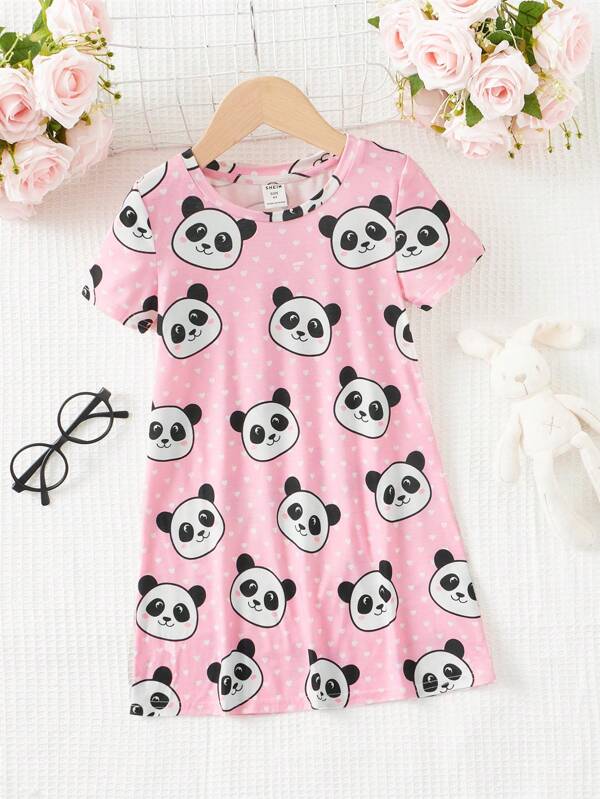 SHEIN Toddler Girls Panda Print Tee Nightdress