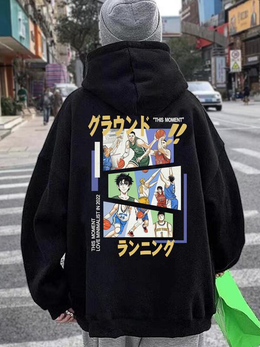 Manfinity EMRG Men Cartoon And Slogan Graphic Thermal Lined Drawstring Hoodie