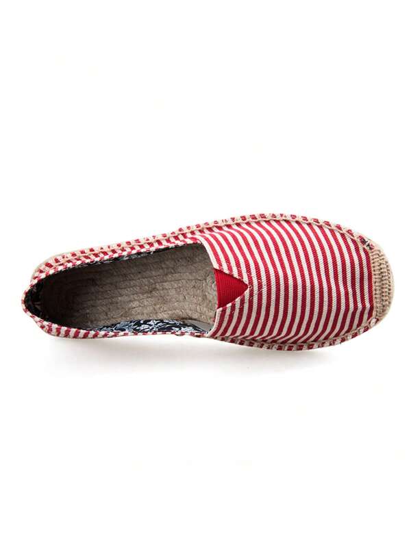 Men Striped Pattern Espadrille Shoes, Vacation Outdoor Loafers