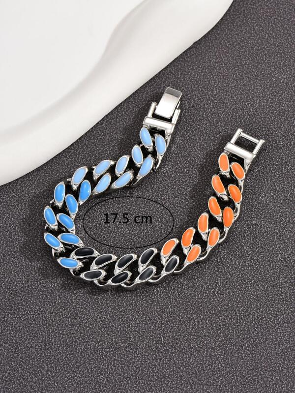 1pc Hip Hop Zinc Alloy Minimalist Color Block Chain Bracelet For Men For Daily Life