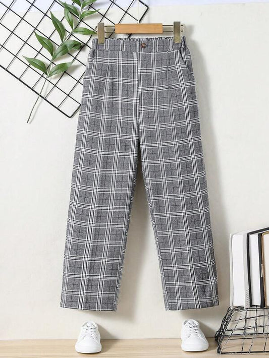 Boys Plaid Print Straight Leg Pants