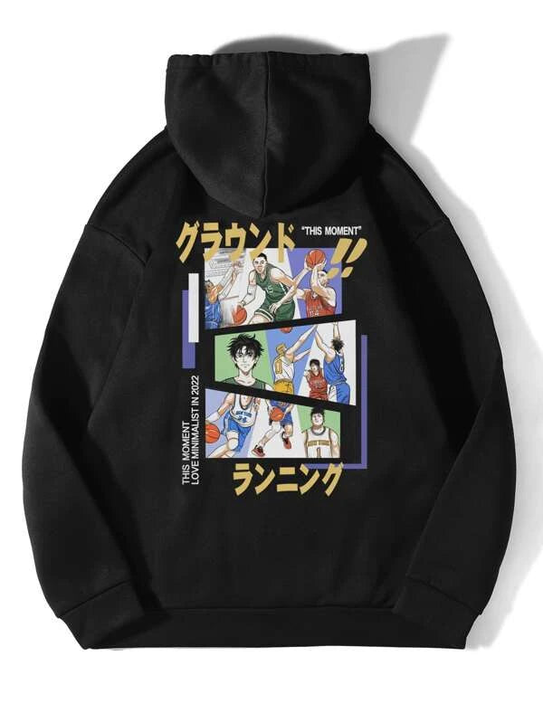 Manfinity EMRG Men Cartoon And Slogan Graphic Thermal Lined Drawstring Hoodie