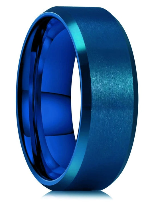 1Pc Simple 8mm Stainless Steel Rings For Men Women Blue Matte Finish Beveled Polished Edge Men Ring Wedding Band Jewelry