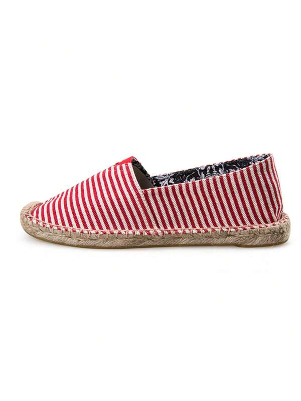 Men Striped Pattern Espadrille Shoes, Vacation Outdoor Loafers