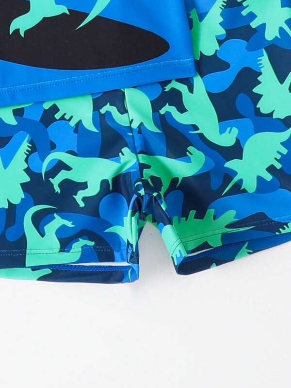 Young Boy Cartoon Graphic Beach Swimsuit With Swim Cap