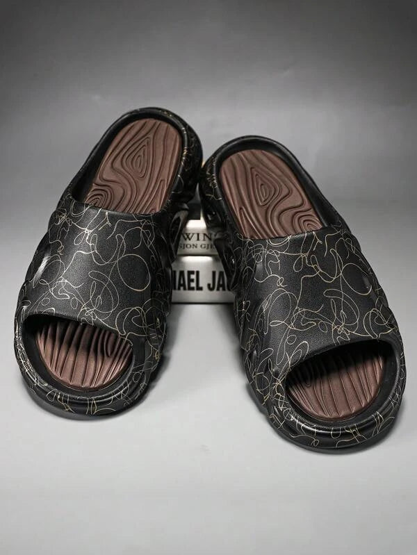 Fashion Slippers For Men, Graphic Print EVA Slides