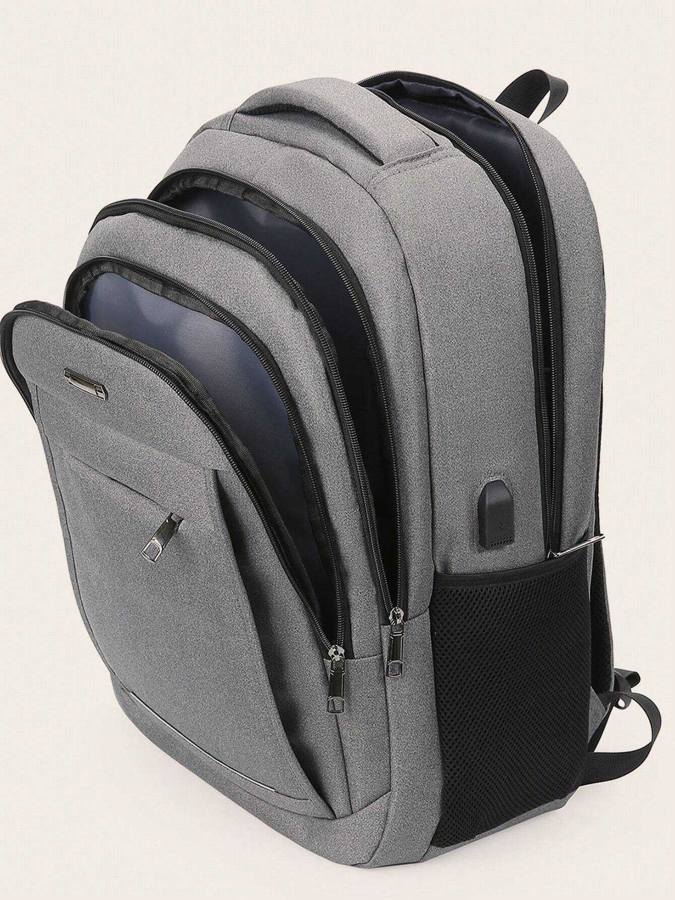 Medium Laptop Backpack Grey Minimalist With USB Charging Port For Business