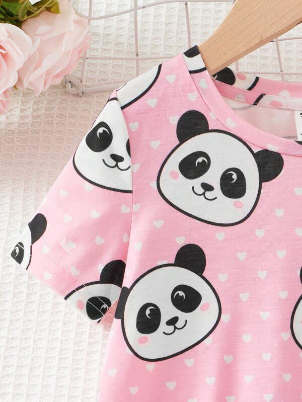 SHEIN Toddler Girls Panda Print Tee Nightdress