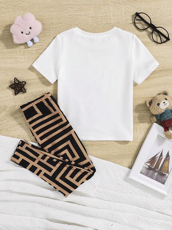 SHEIN Kids EVRYDAY Toddler Girls Bear & Letter Graphic PJ Set