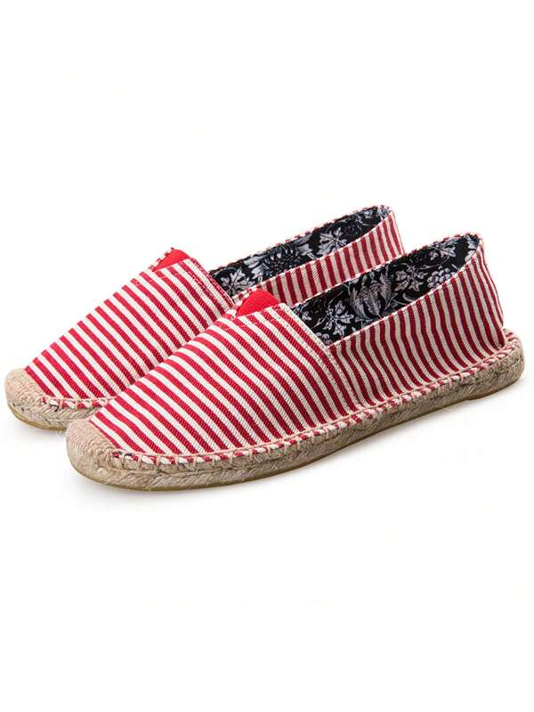 Men Striped Pattern Espadrille Shoes, Vacation Outdoor Loafers