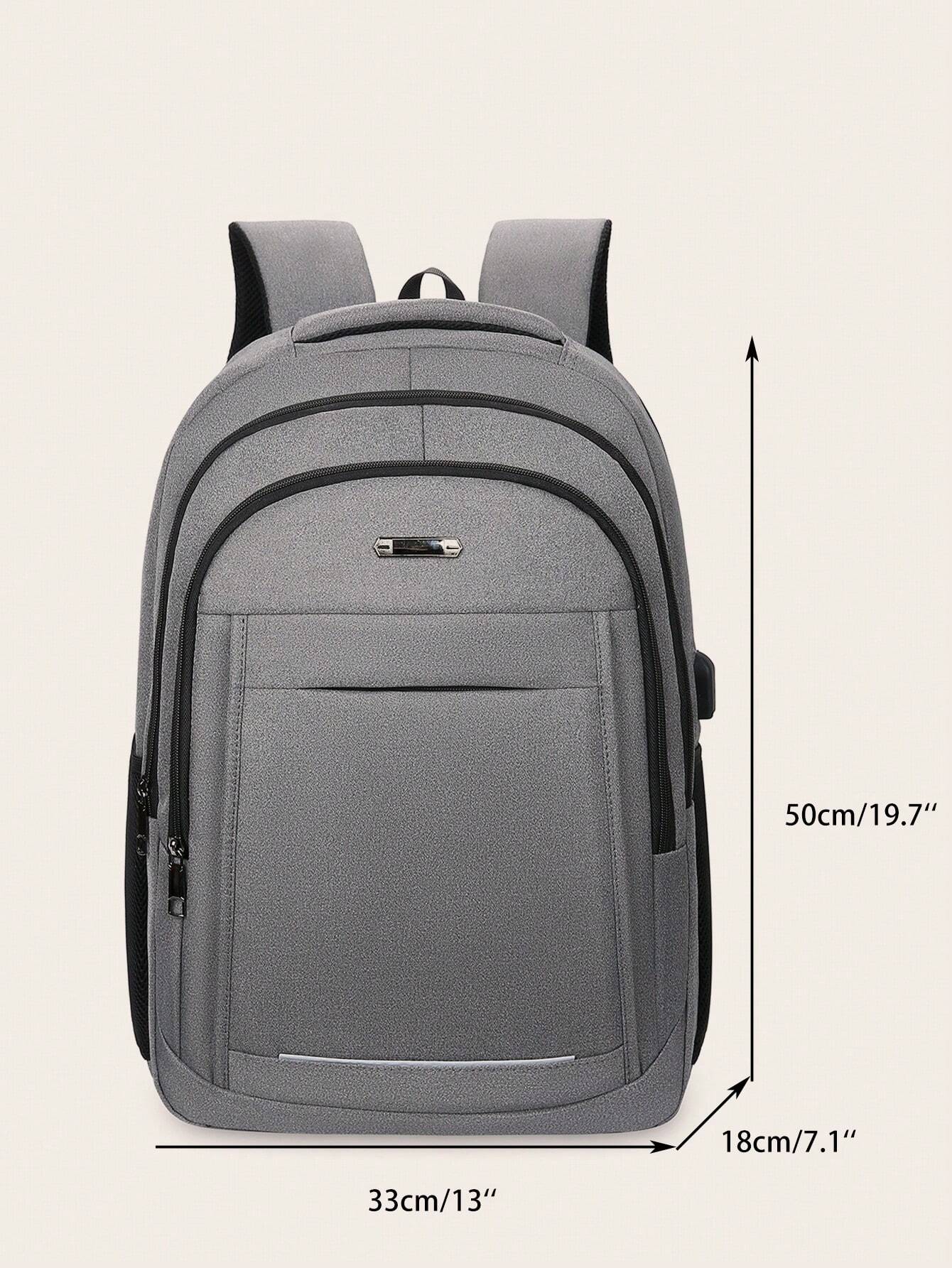 Medium Laptop Backpack Grey Minimalist With USB Charging Port For Business