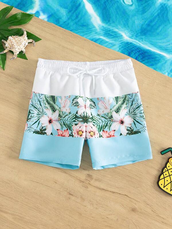 Toddler Boys 1pc Tropical Print Drawstring Waist Swim Shorts