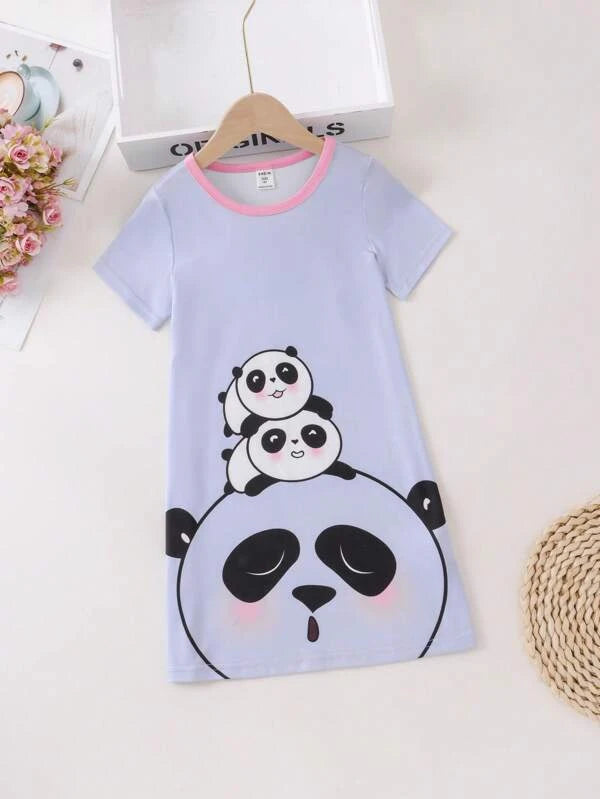 Toddler Girls Panda Print Contrast Binding Sleep Dress