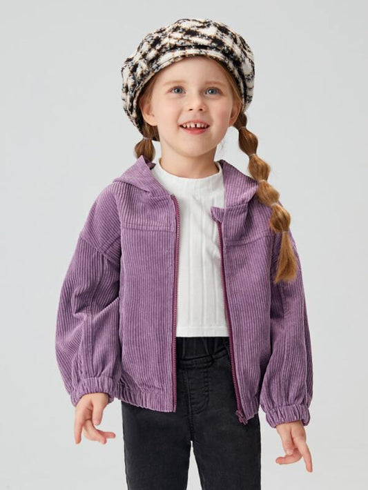 SHEIN Toddler Girls Drop Shoulder Slant Pockets Corduroy Hooded Jacket