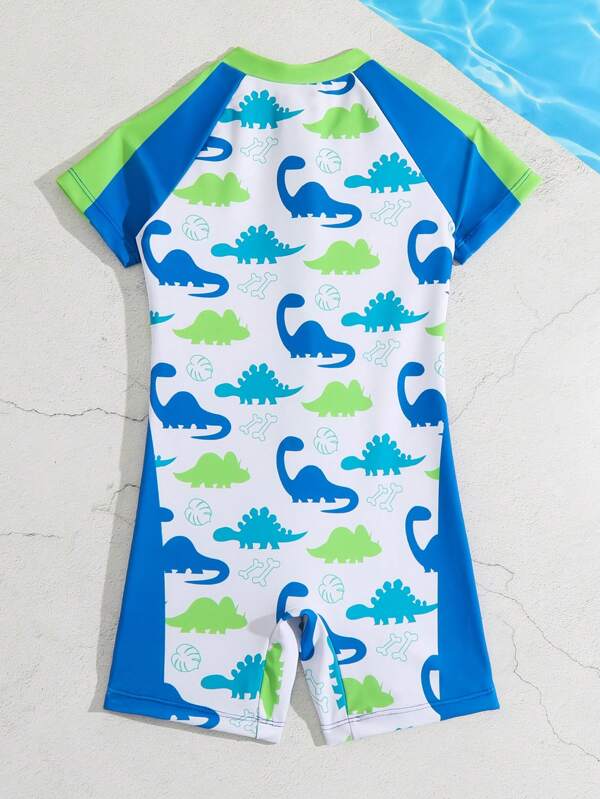 Toddler Boys Dinosaur Print Zipper Front One Piece Swimsuit