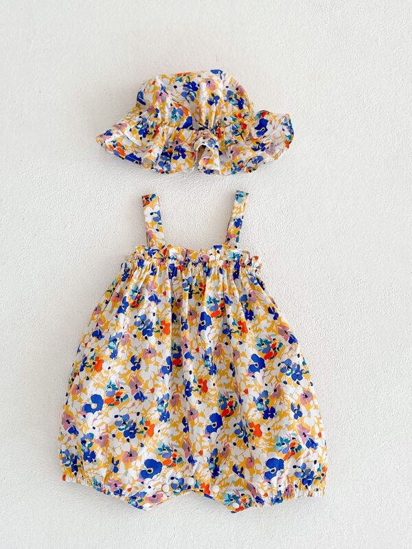 Baby Girl Floral Print Cami Romper & Hat